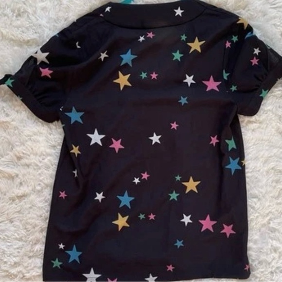 ModCloth Black Star Print Tie‑Sleeve Blouse V‑Neck Whimsical Celestial Top‎ Sz S - Picture 6 of 9